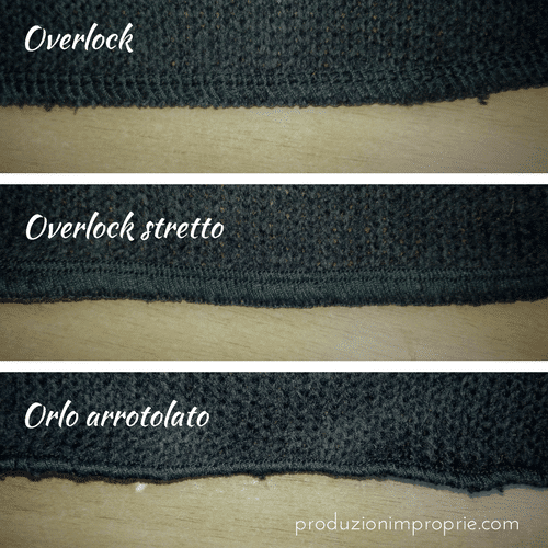 orlo arrotolato con la tagliaci e overlock a confronto