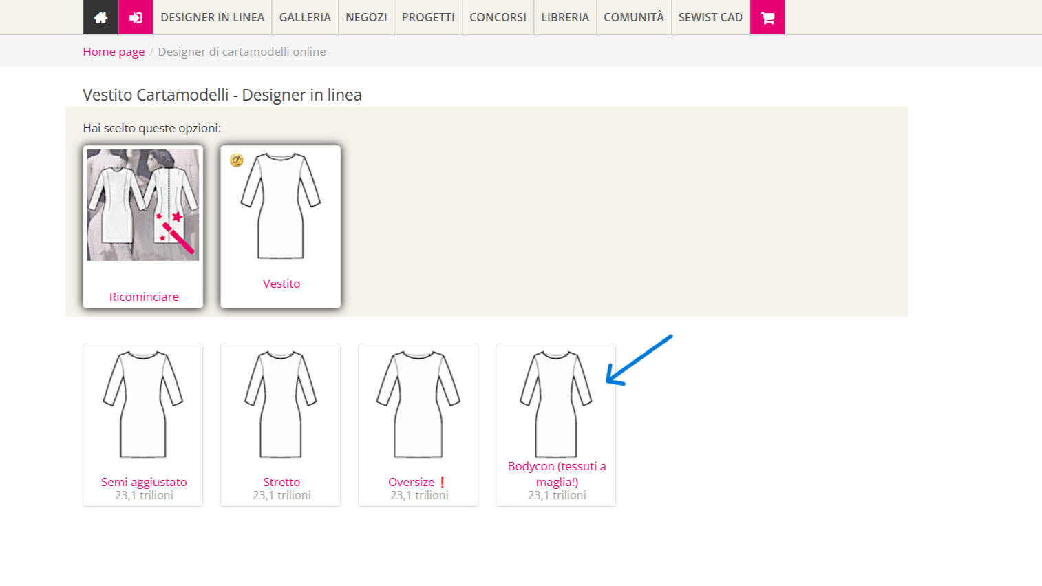 sewist creazione di cartamodelli on line, scelta vestibilità.