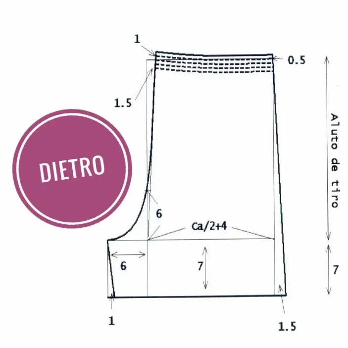 schema cartamodello dietro pantaloncini bambino