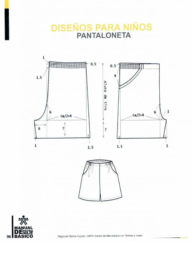 schema cartamodello pantaloncini da bambino